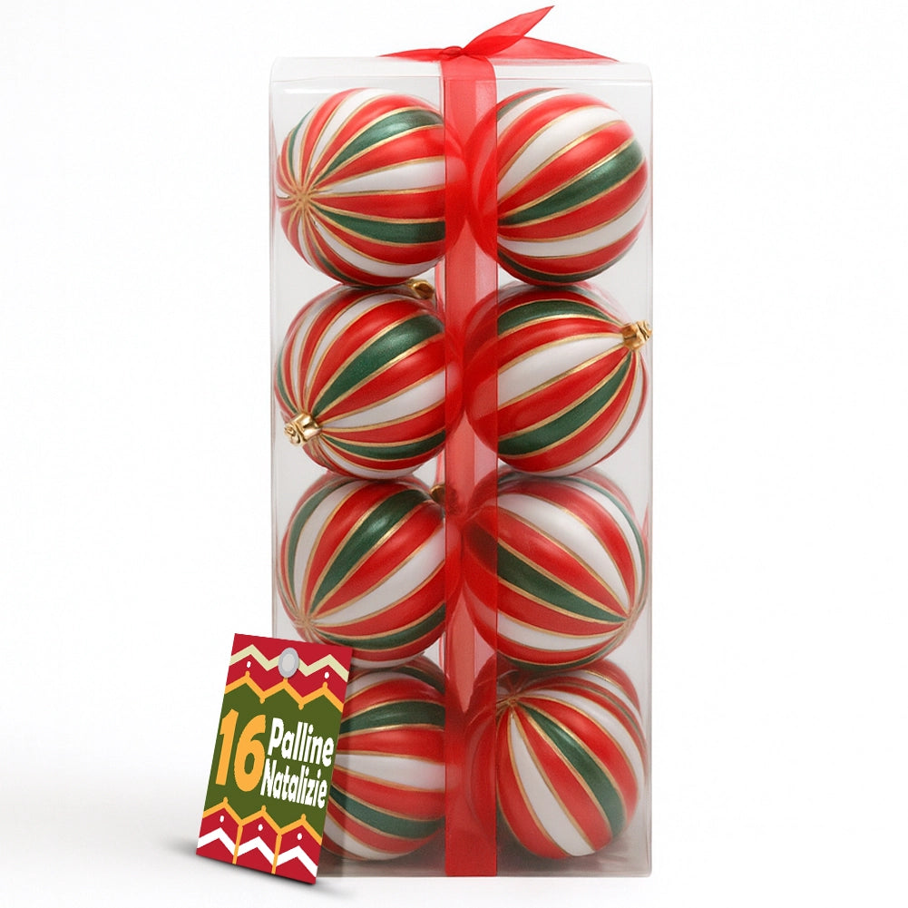 Box 16 Palline di Natale per Albero Sfere Natalizie Bianco Rosso e Verde da 8cm