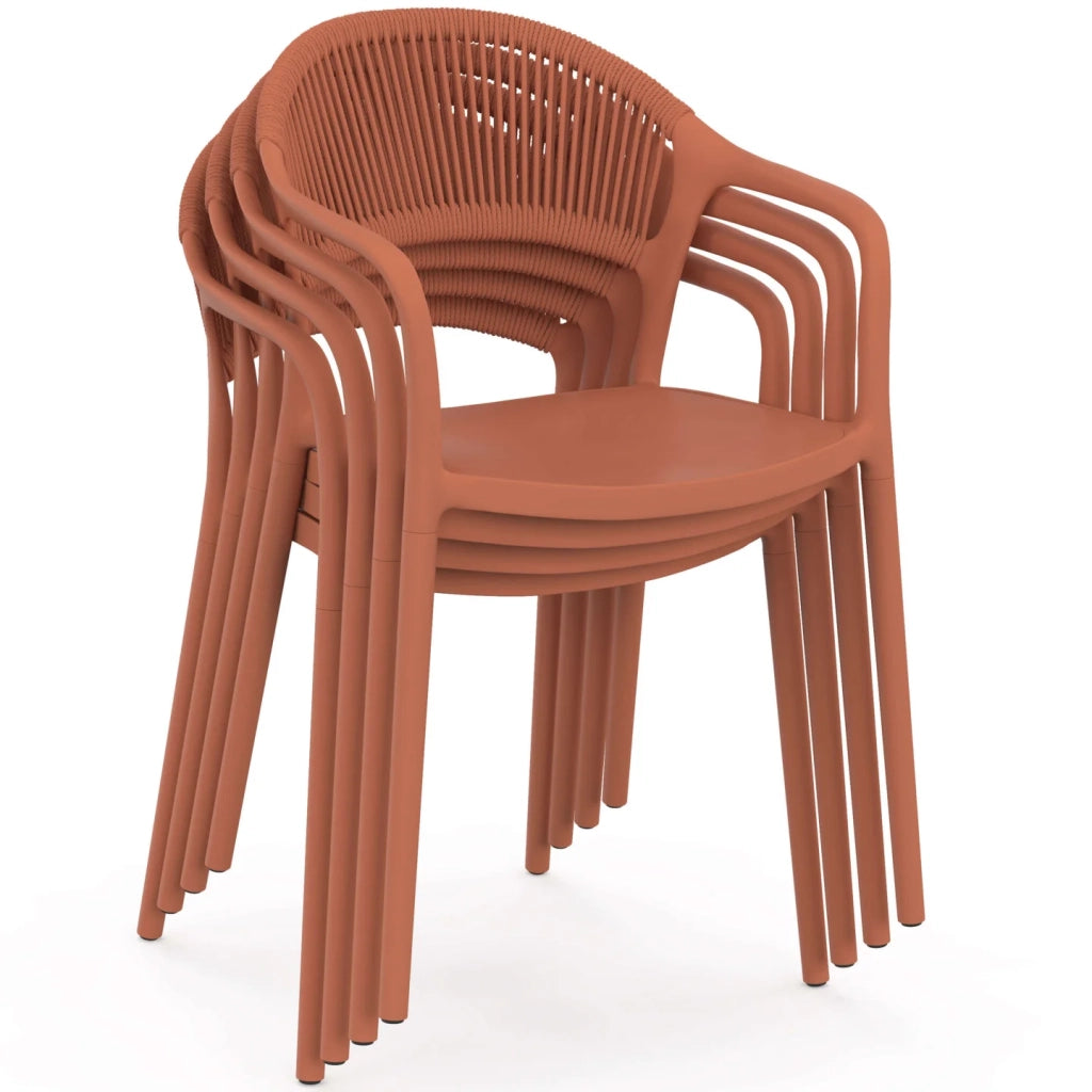 IDMarket - Set di 4 sedie da giardino impilabili ODELIA in polipropilene e corda di terracotta