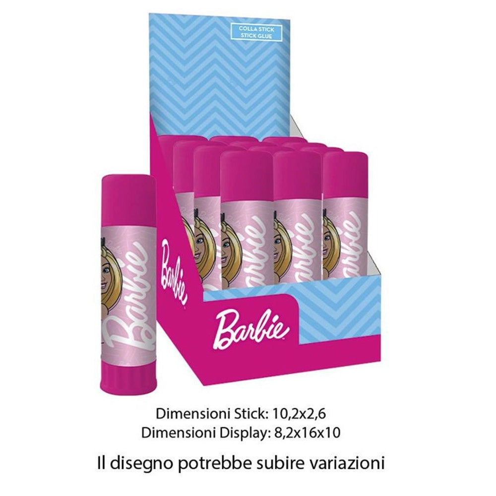 Trade Shop - Set 12 Pz Colla Stick Da 25gr Grafica Barbie Per Scuola Regali Feste Bambine 966773 -