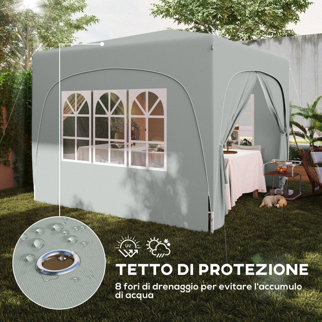 Gazebo da Giardino Pop-Up 300x300x273 cm Pieghevole con Altezza Regolabile e Protezione UPF50+ Grigio Chiaro