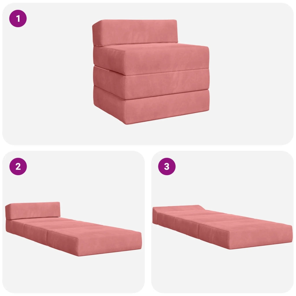 Divano Letto Pieghevole Rosa 200 x 70 x 15 cm Velluto 900010