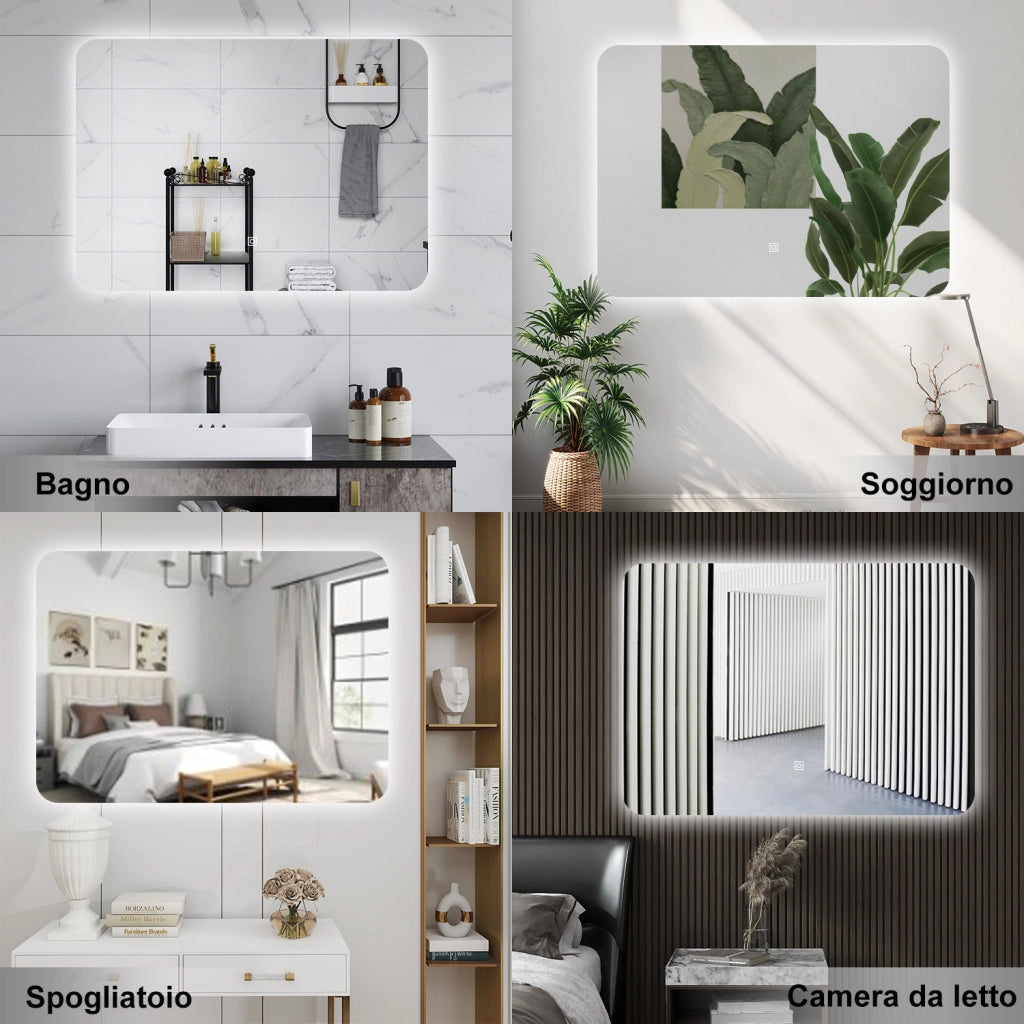 AICA Specchio da bagno 100 x 60 cm, dimmerabile, interruttore touch, Funzione Memoria