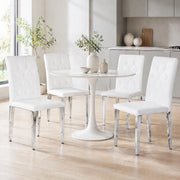 Set di 4 sedie da pranzo in PU bianco con gambe in metallo argento; seduta 42 x 43 cm