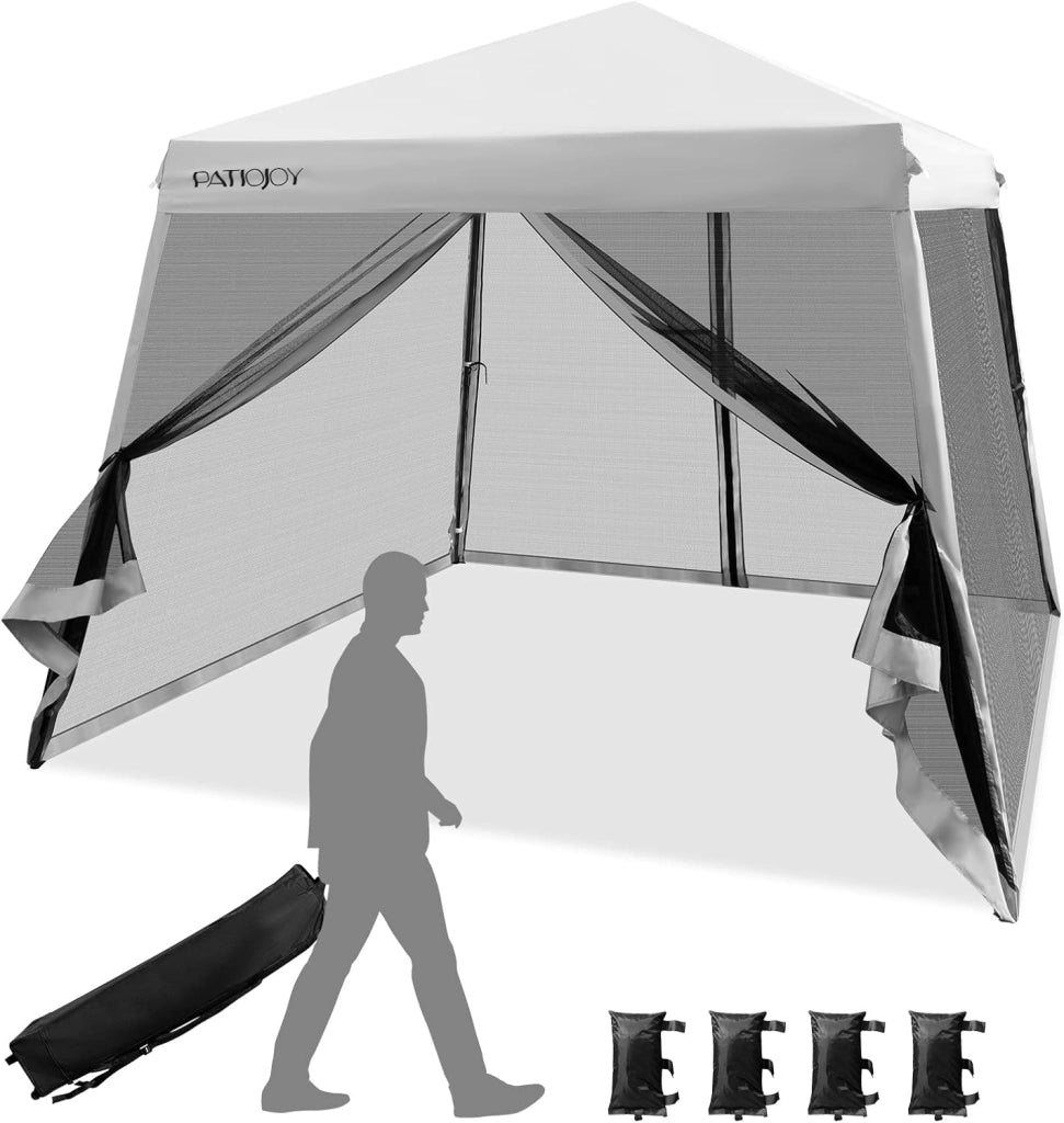 Gazebo Pop-up da Giardino 3 x 3 m, Tenda per Feste con Altezza Regolabile (237/255/246 cm), Gazebo Pieghevole da Esterno con Rete Impermeabile, per Campeggio, Giardino, Mercato (Grigio)