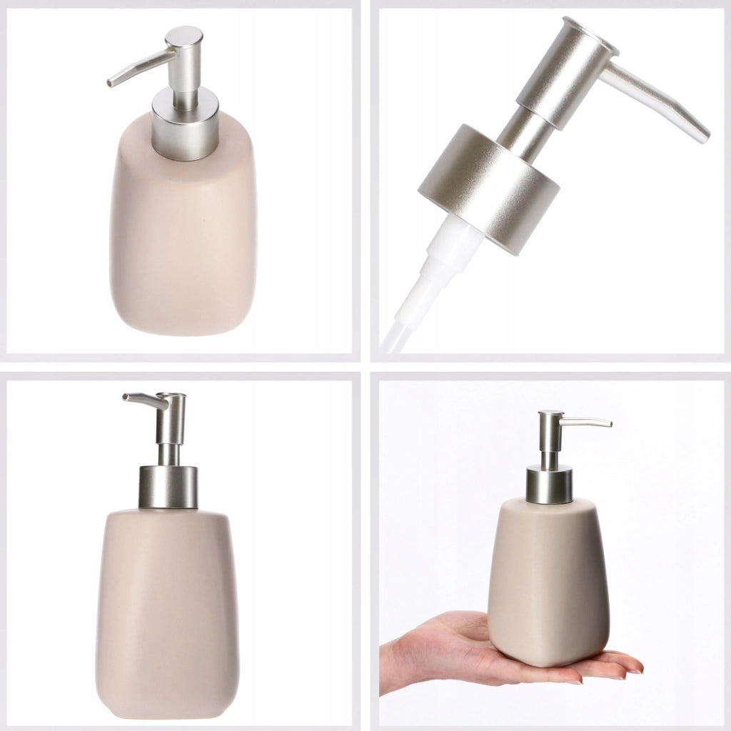 Set da bagno KADAX, set da bagno con dispenser di sapone, spazzolino e bicchiere, beige, 3 in 1