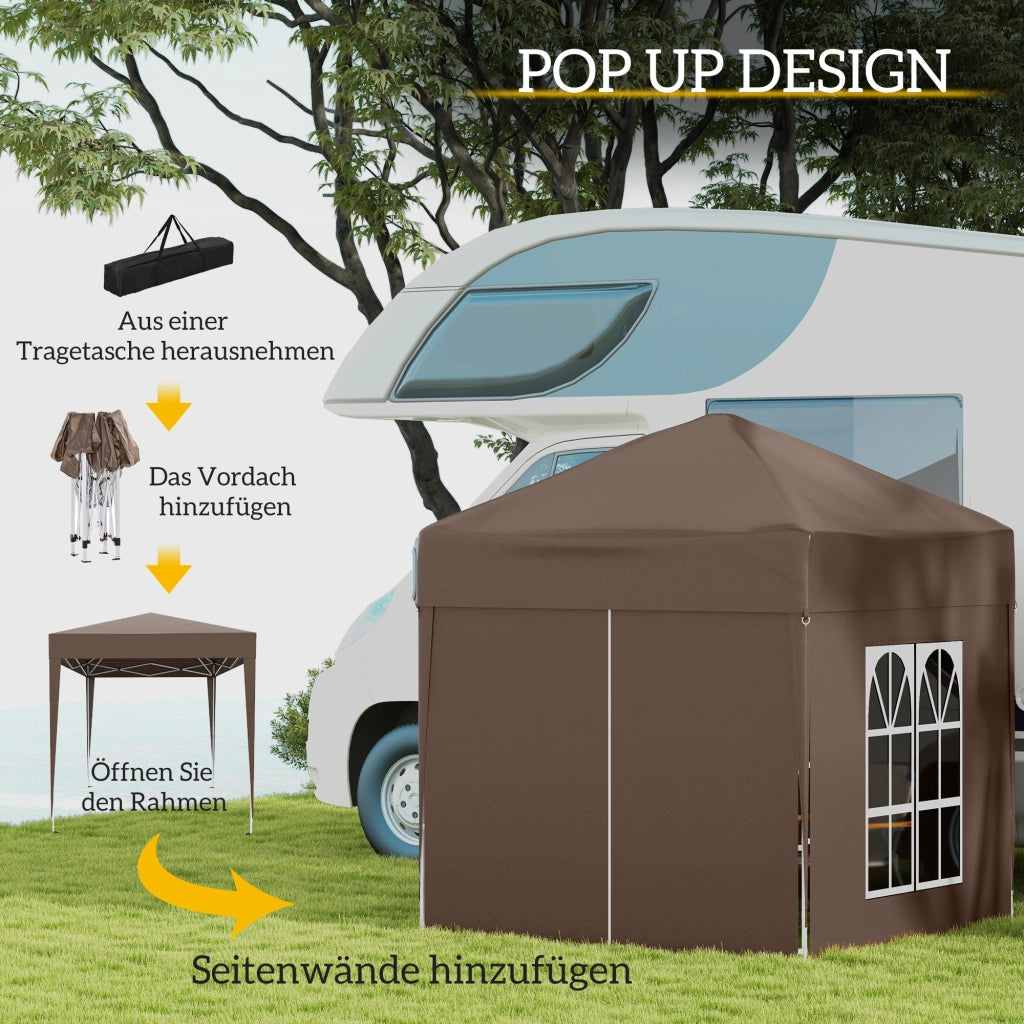 Gazebo pieghevole 4 pareti 2 finestre ¨C zephmum ¨C metallo marrone 2x2m
