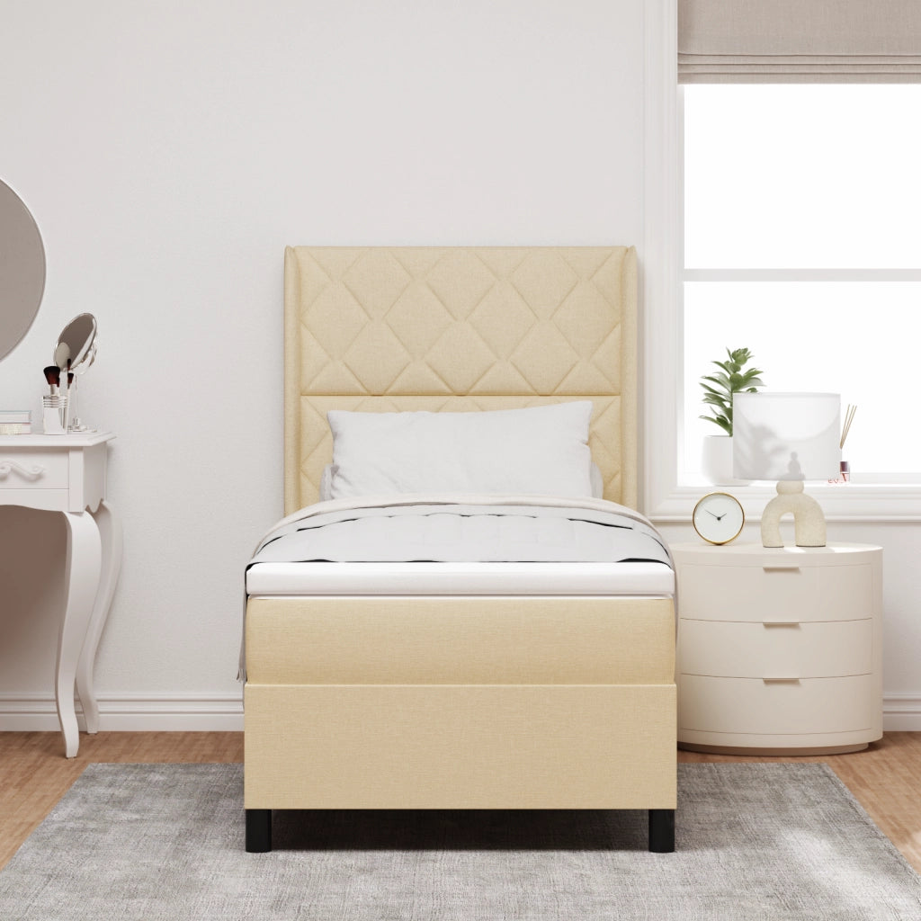 Letto Box Spring  con Materasso Crema 100x200 cm in Tessuto