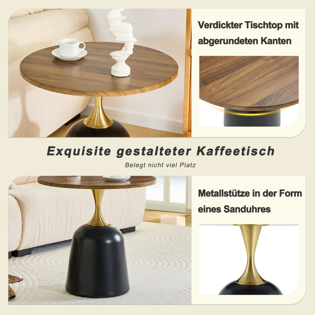 Tavolino rotondo con struttura in metallo; 70 × 69 × 40 cm; melamina noce e nero