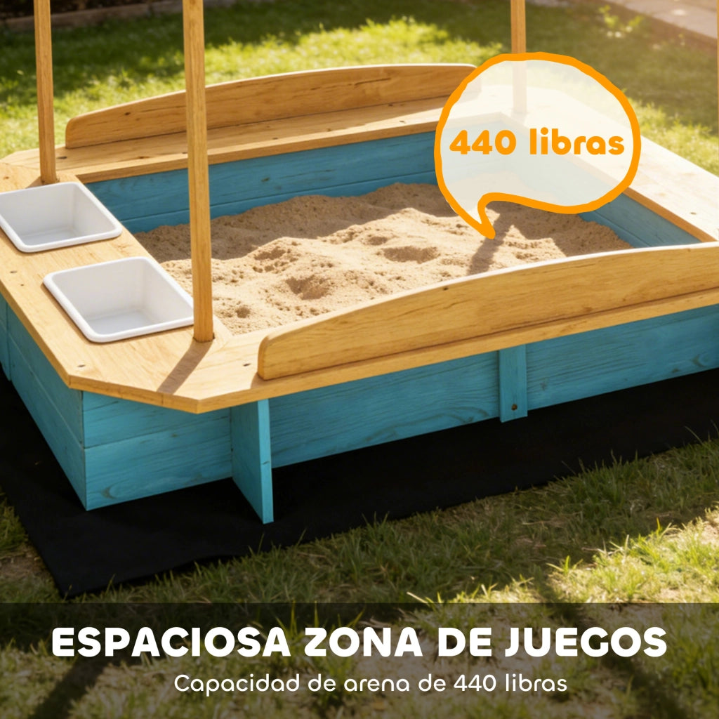Sabbiera Legno Bambini Tetto Panchine Contenitori PP 3-6 Anni ¨C Xylo ¨C 128x118x121 cm Blu