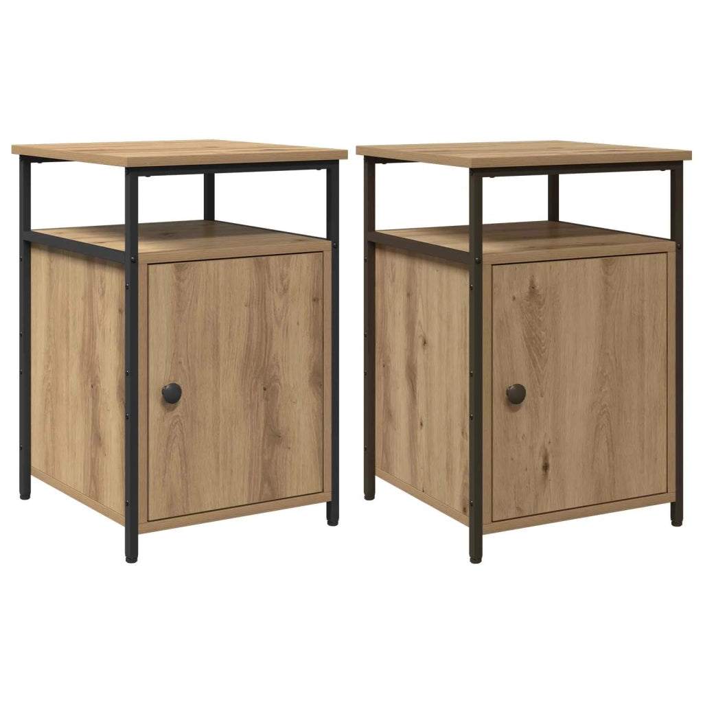 Set di 2 Comodini | Armadio da Notte | Mobiletto da notte rovere artigianale Legno multistrato