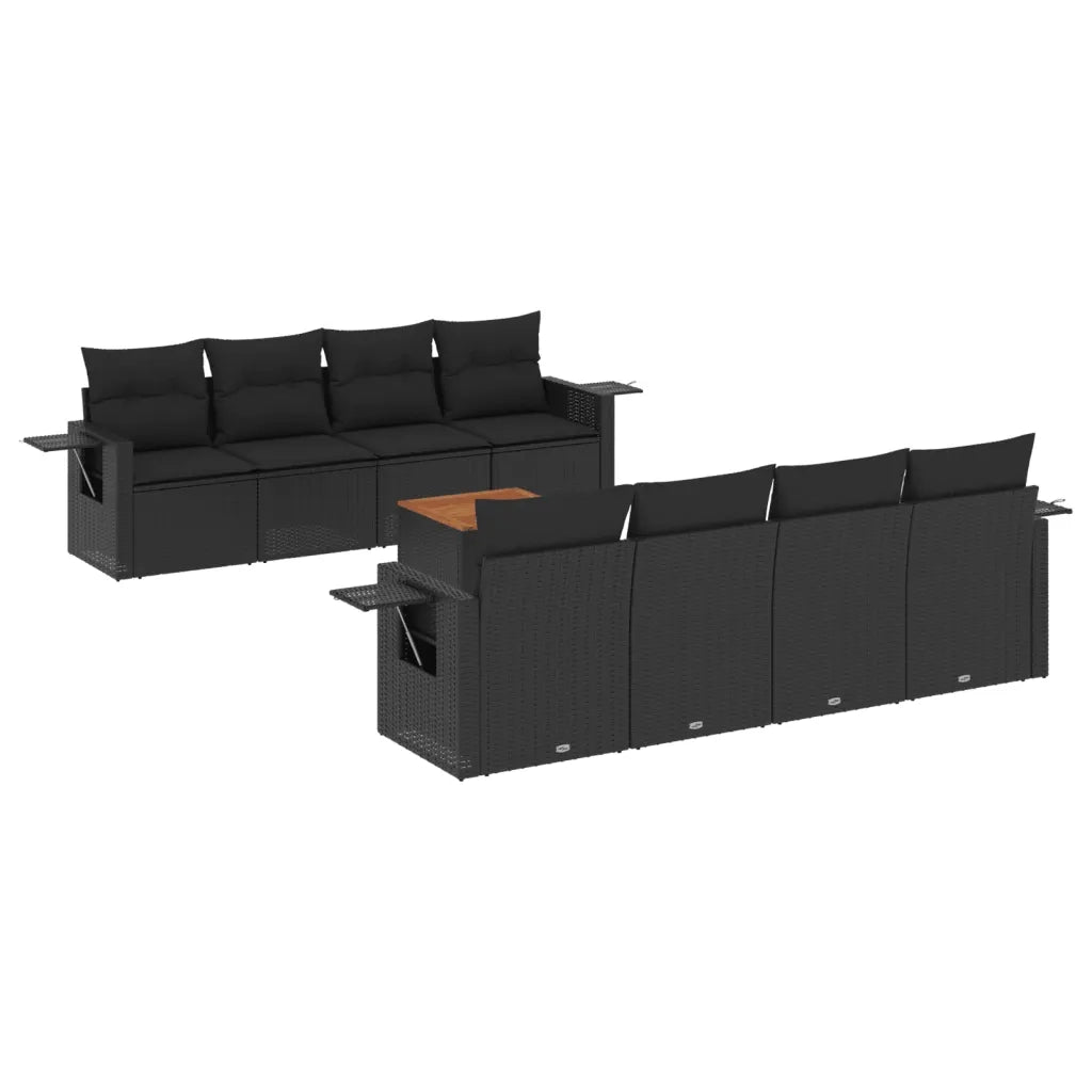 Set Divani da Giardino 9 pz con Cuscini Nero in Polyrattan 3224480