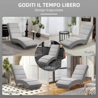 Chaise Longue Reclinabile con Schienale Alto, Imbottitura Spessa e Gambe in Metallo, Grigio Chiaro