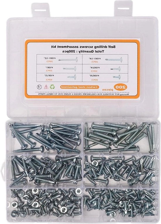 200 pezzi di viti a testa rotonda a croce - acciaio di carbonio - viti da autoaiuto - kit di assortimento - lavorazione del legno e non metallici.