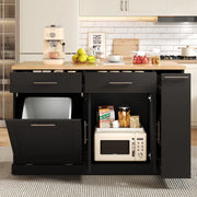Isola da cucina, piano ribaltabile, scaffale a 4 ripiani per condimenti, 2 cassetti, ruote con freno, colore nero e naturale