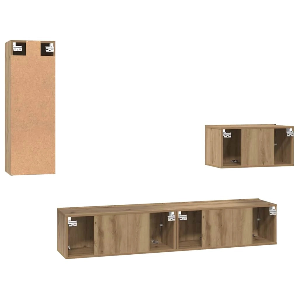 Mobile TV da parete a 4 pezzi salvaspazio design moderno 160 x 30 x 30 cm finitura rovere ingegnerizzato realizzato a mano 02_0056032