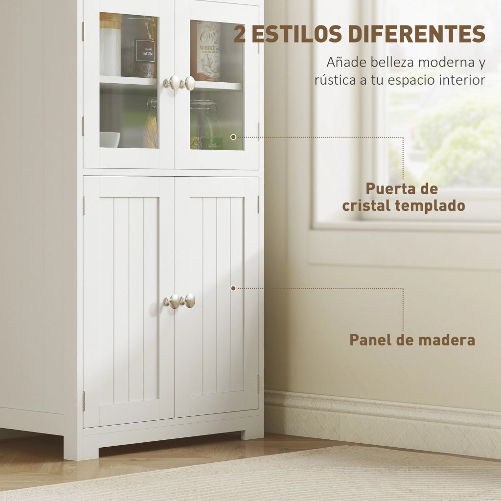 Armadio da Cucina con 4 Ante e Ripiani Aperti ¨C Zephmum ¨C Bianco 60x30x162 cm