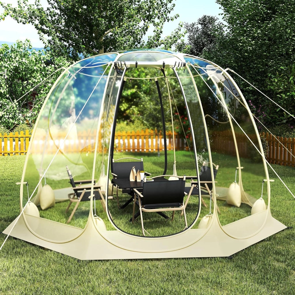 Tenda a Bolle Pop Up, Tenda da Campeggio Trasparente per 5-6 Persone, Antivento e Impermeabile, Igloo Portatile da Giardino in PVC, per Pesca, Spiaggia, Eventi Sportivi e Attività all’Aperto