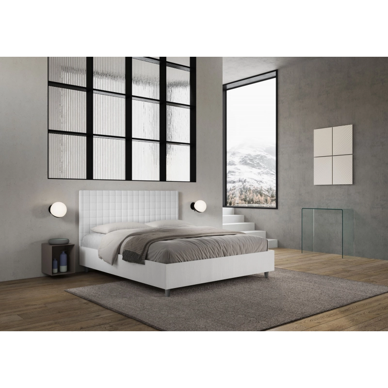 Letto Matrimoniale 160x200 cm struttura bianco frassino testata Burmy - Bianco,Similpelle,Con rete