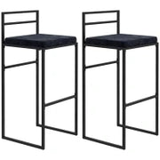 Set di 2 Sgabelli da Bar Alti con Cuscino di Seduta in Velluto, Poggiapiedi, Altezza 74 cm, Nero