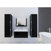 Set di mobili da bagno neri della collezione BIRD. 2 colonne, mobile sotto lavabo, lavabo 80cm, specchio, sifone e led.