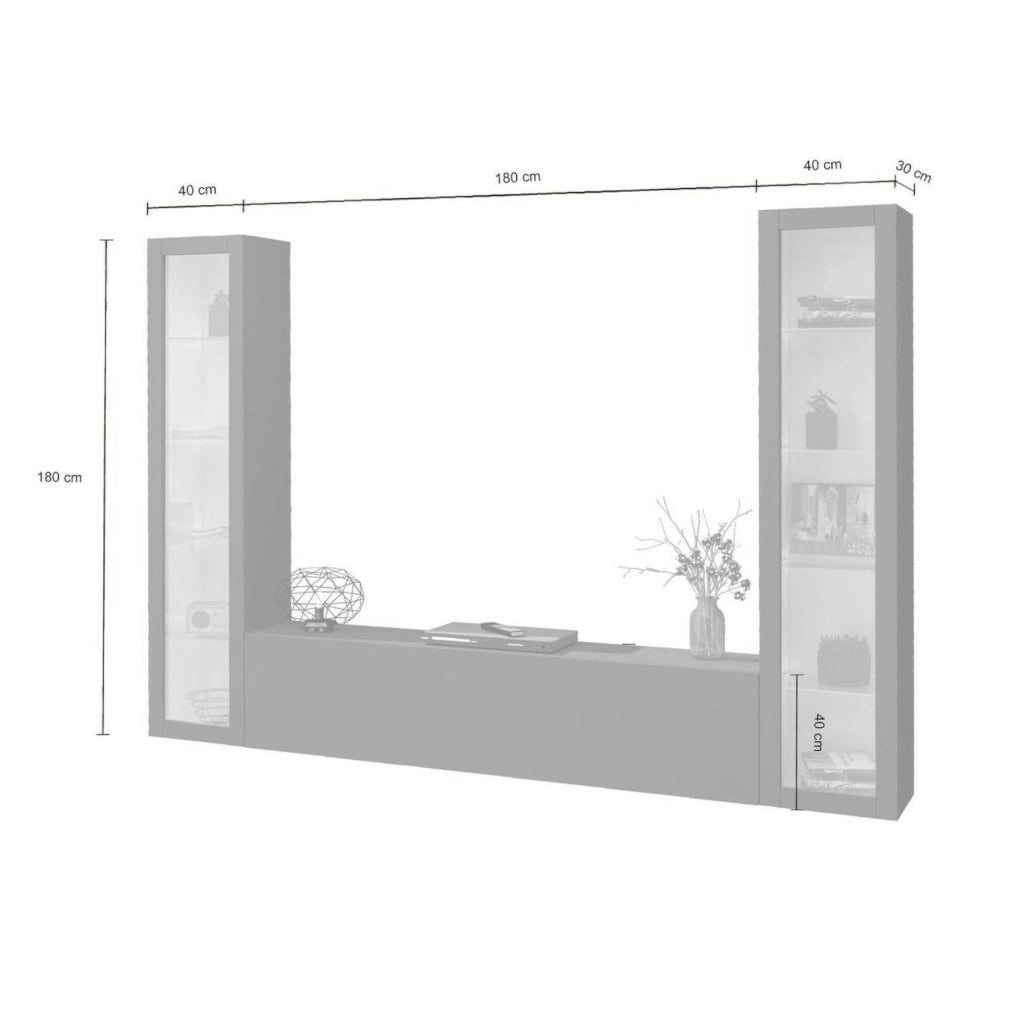 Mobile Soggiorno Leda, Parete Attrezzata 9 Ripiani Made in Italy, 260x30x180h cm Nero Antracite