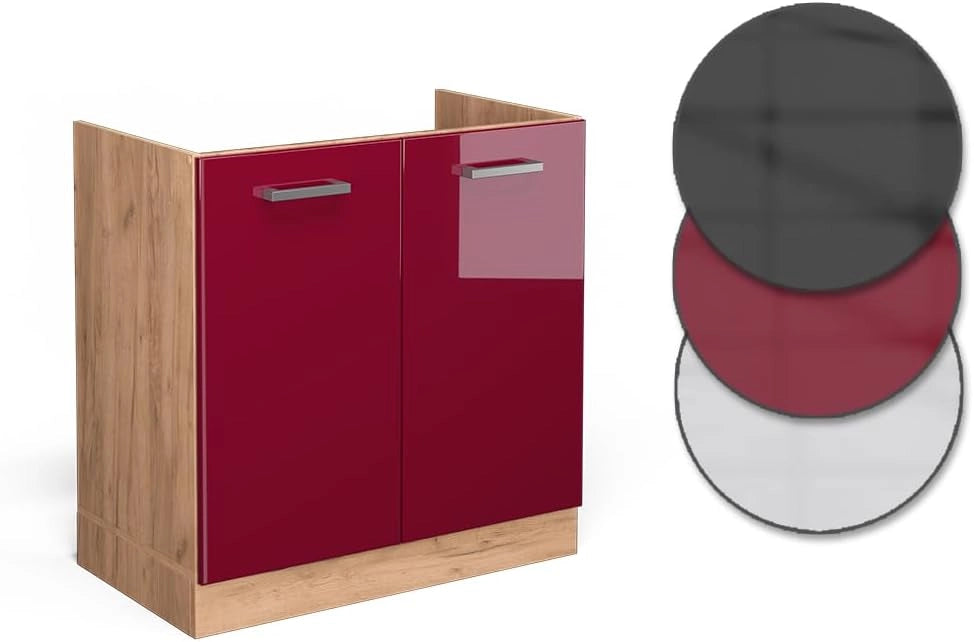 Mobile lavello cucina R-Line, Rosso lucido, 80 cm senza piano di lavoro, per la libera combinazione all'interno di sistemi cucina modulari