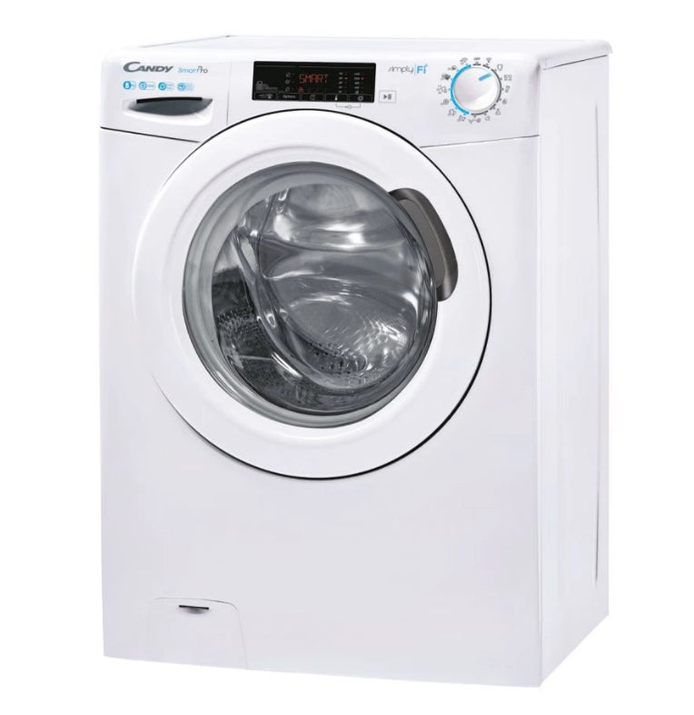 Candy cso1285t4w/1 lavatrice a carica frontale, libera installazione, 8 kg, 1200 rpm, classe b, bianco, 16 programmi, controllo remoto avanzato e contenuti extra in app (wi-fi + ble), l x p x a (cm) 60x53x85