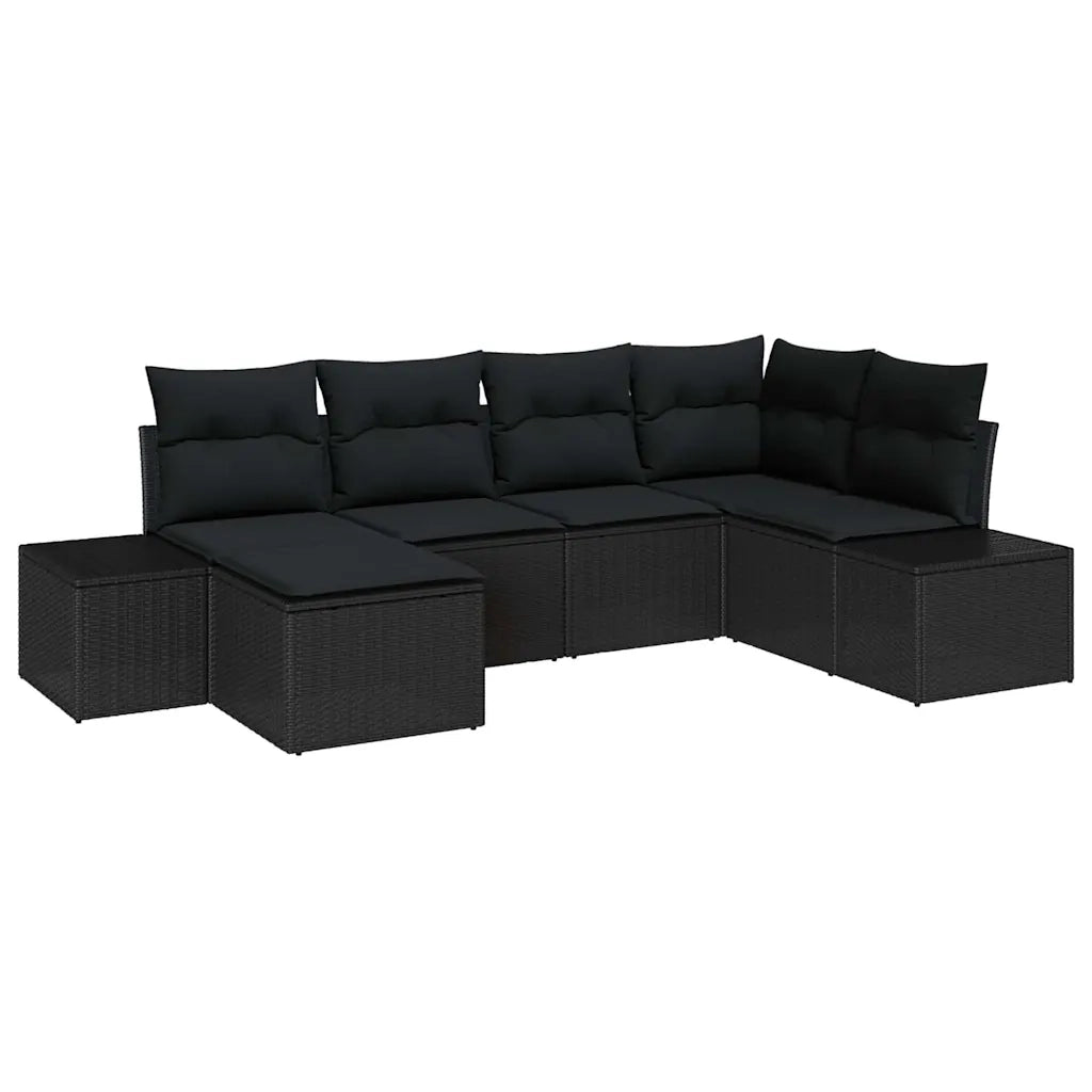 Set Divano da Giardino con cuscino 6 pcs Nero polyrattan