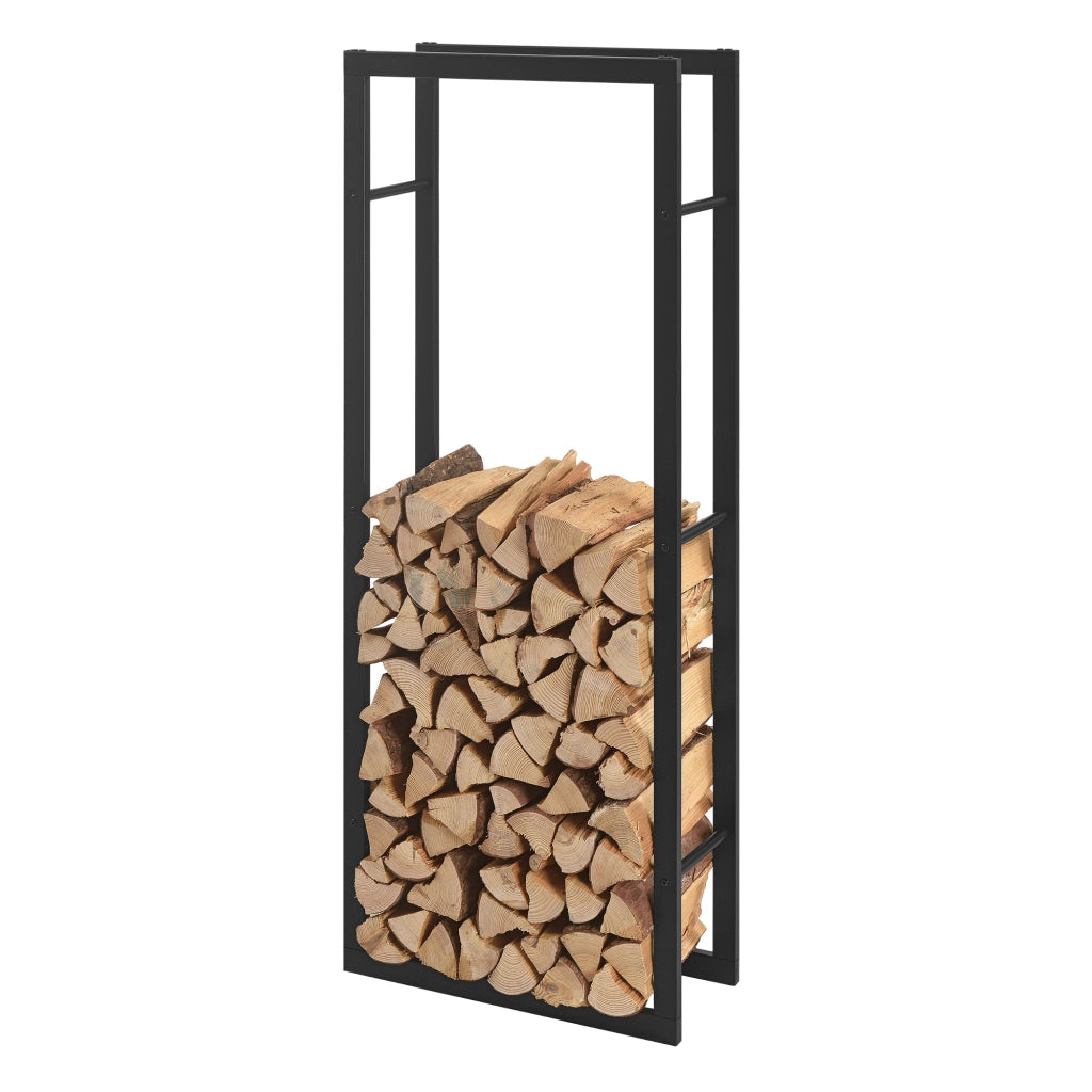 Portalegna 'Täby' (LxPxA) 60 x 25 x 150 cm Deposito per Legna da Ardere Supporto Tronchi Scaffale in Acciaio da Legnaia - Nero [en.casa]