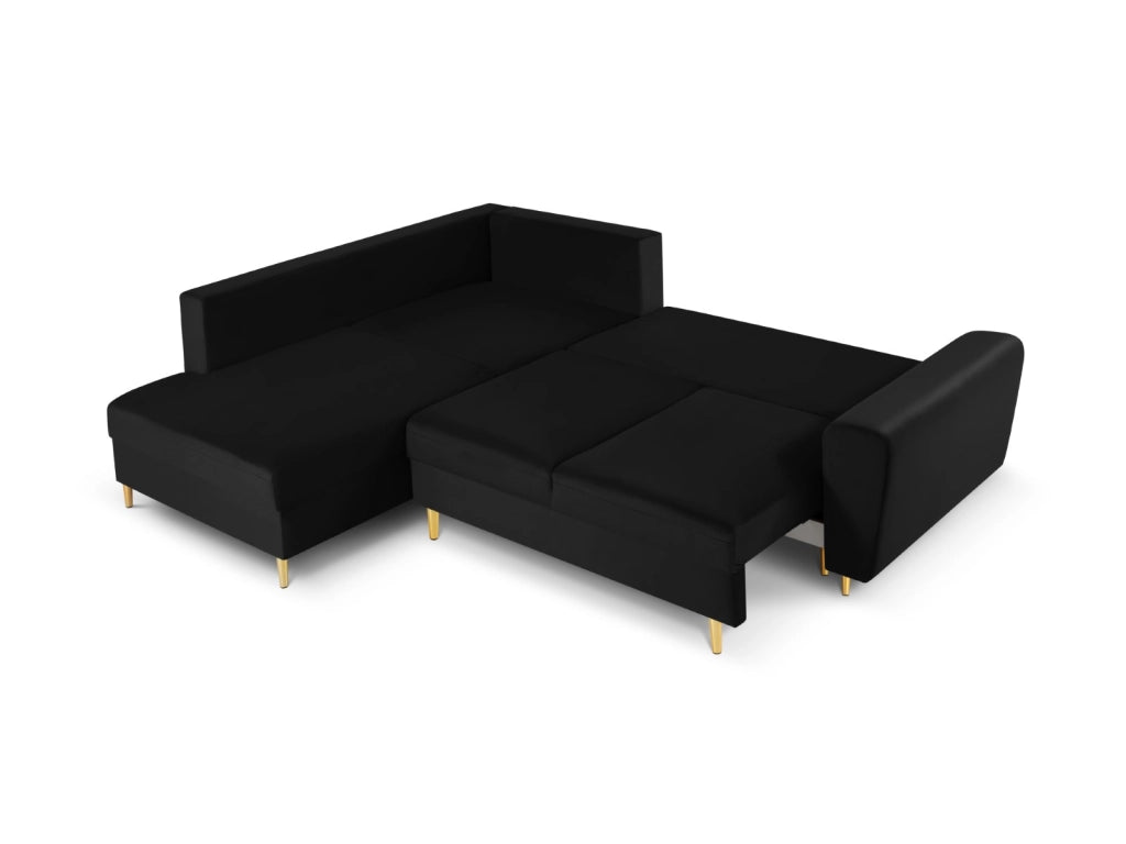 Cosmopolitan Design - Divano convertibile angolare sinistro con contenitore "Kyoto" 5 posti in velluto nero 
