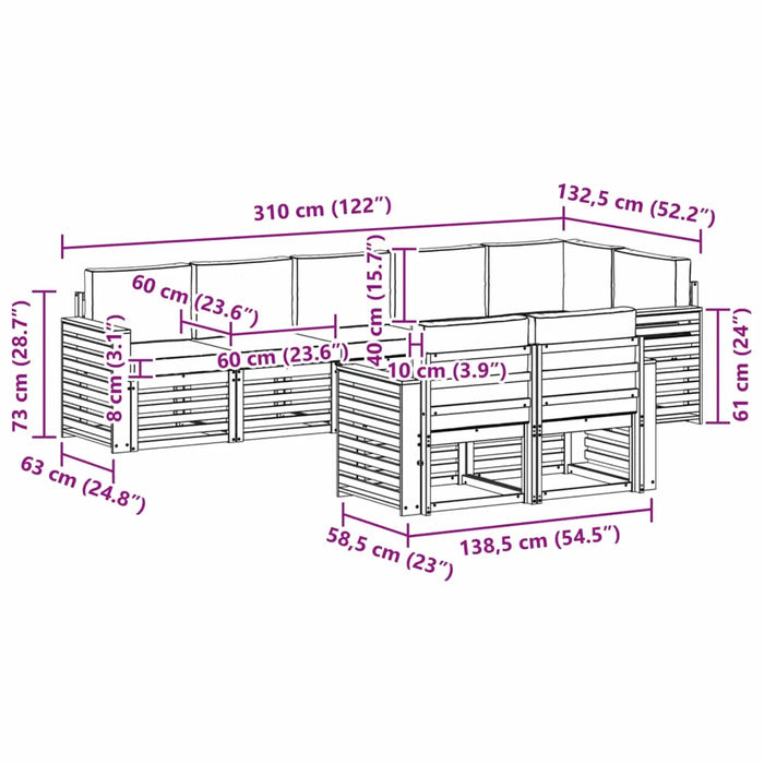 Set divani 8 pcs Naturale e Beige Legno di Acacia Massello 3375018