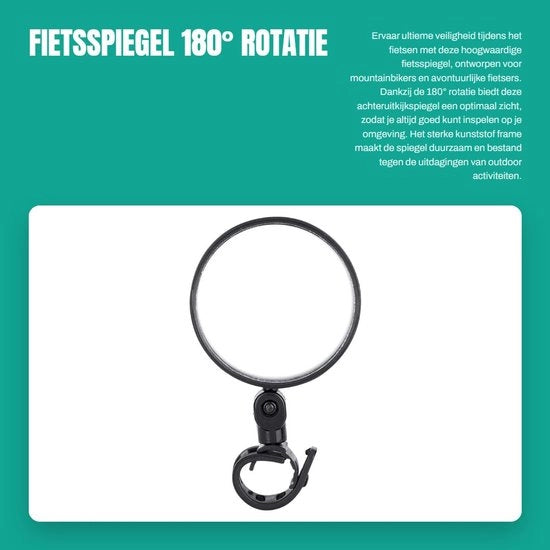Specchio per bicicletta 180° rotativo - Cinturino di regolazione - Resina rigida - Stabile - Angolo di visuale ampio - Sicurezza in movimento - Mirino per bicicletta
