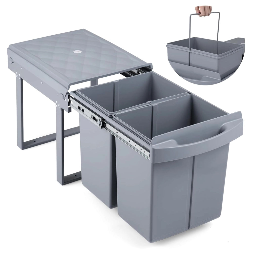 Pattumiera Estraibile Sottolavello, Pattumiera Differenziata con 2 Scomparti Rimovibili 20+20 L, Bidone della Spazzatura per Cucina, 51,5 x 34 x 41,5 cm