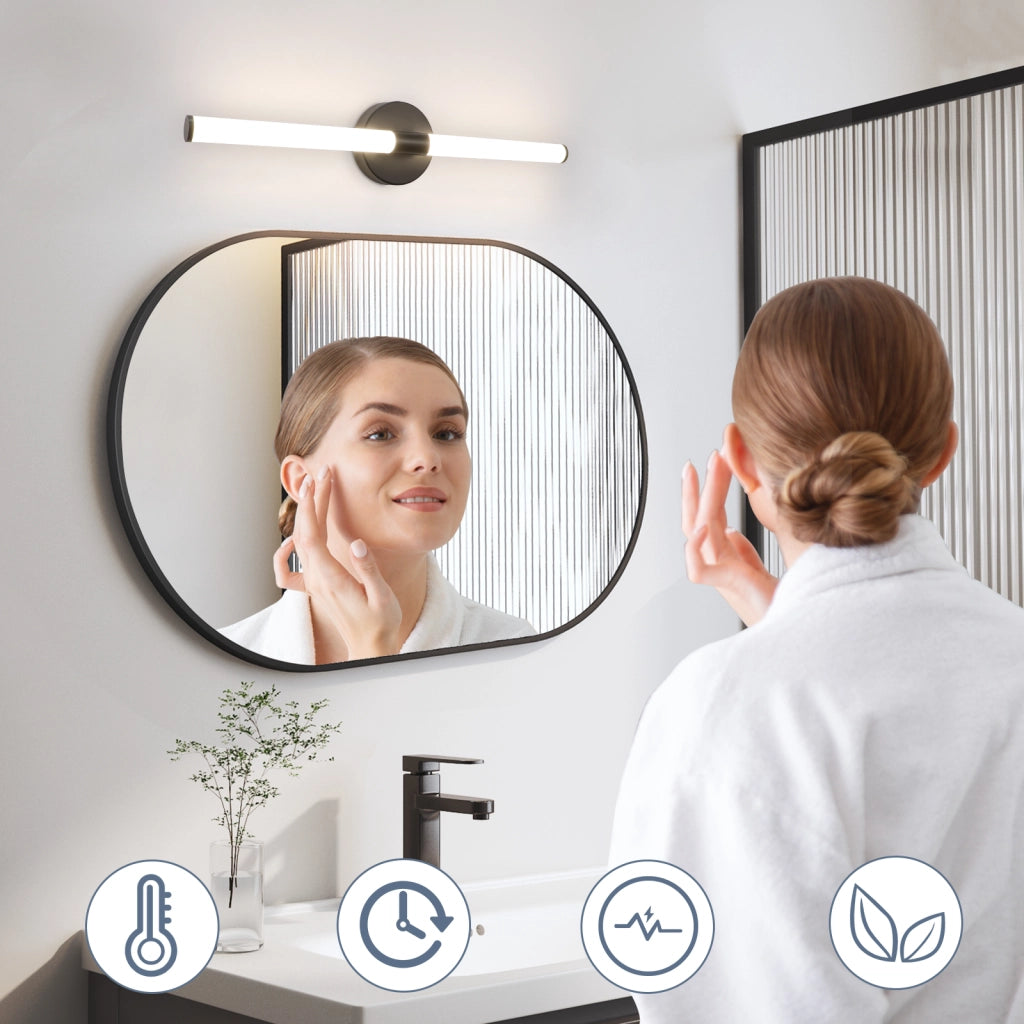 ZMH Lampada da Specchio LED a Parete 60cm 8 W Nera 4000K Luce Neutra Moderna IP44 per Bagno Armadio Cantina