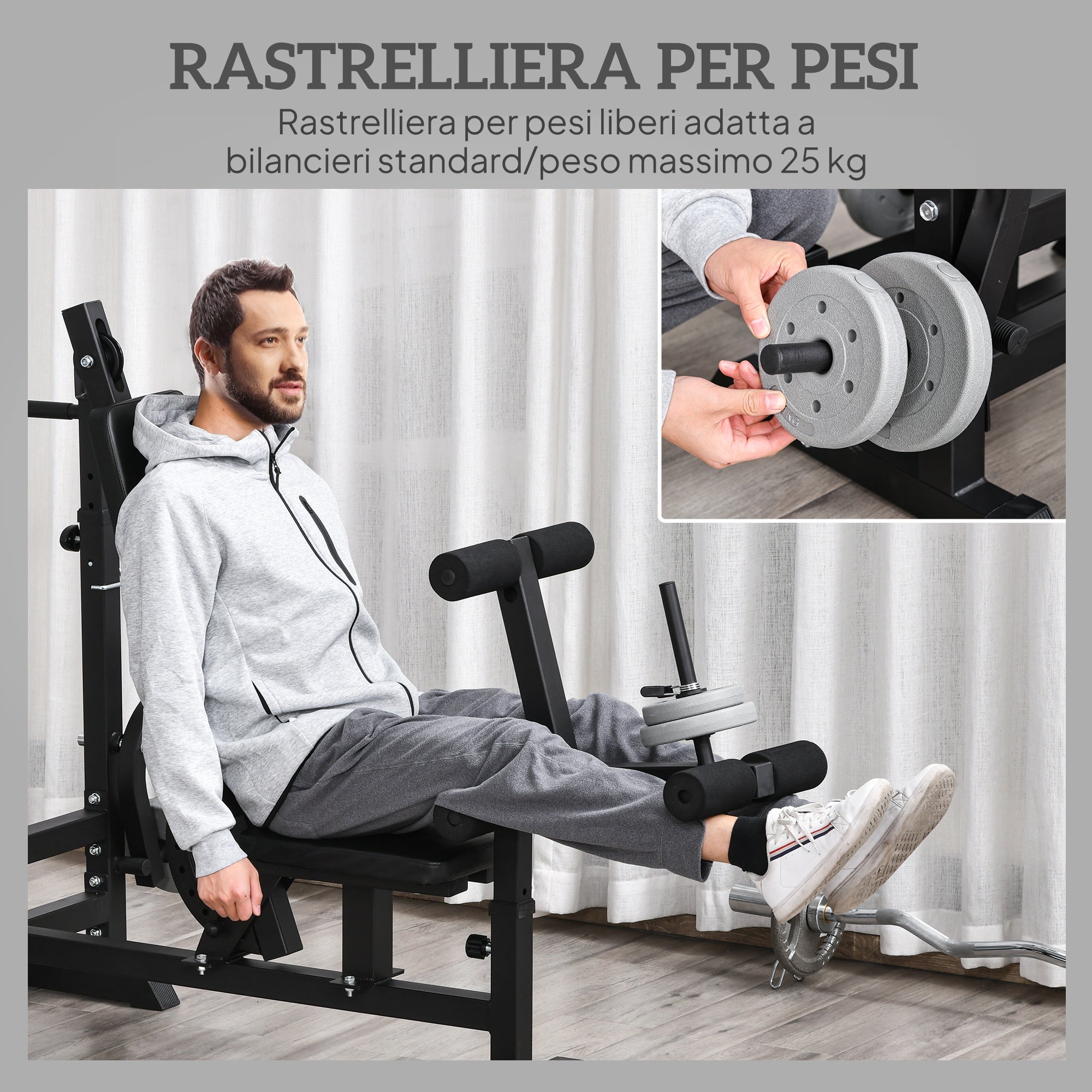 Panca da Palestra Regolabile con Supporto per Bilanciere 210x110x103-123 cm in Acciaio e PU Nero