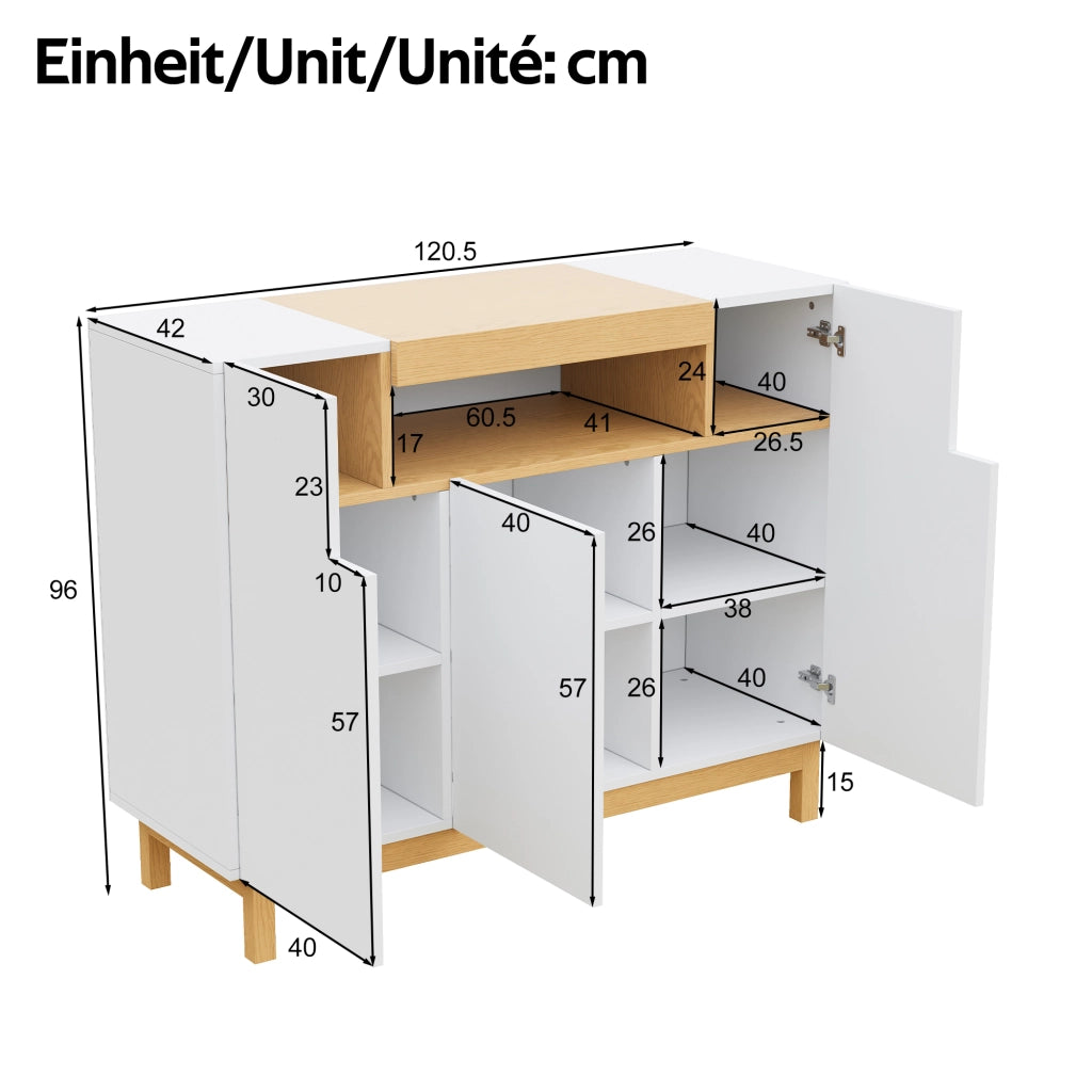 OKWISH Credenza Moderna con 3 Ante e 1 Vano Aperto, per Soggiorno e Sala da Pranzo, Pannelli di Particelle, Bianca