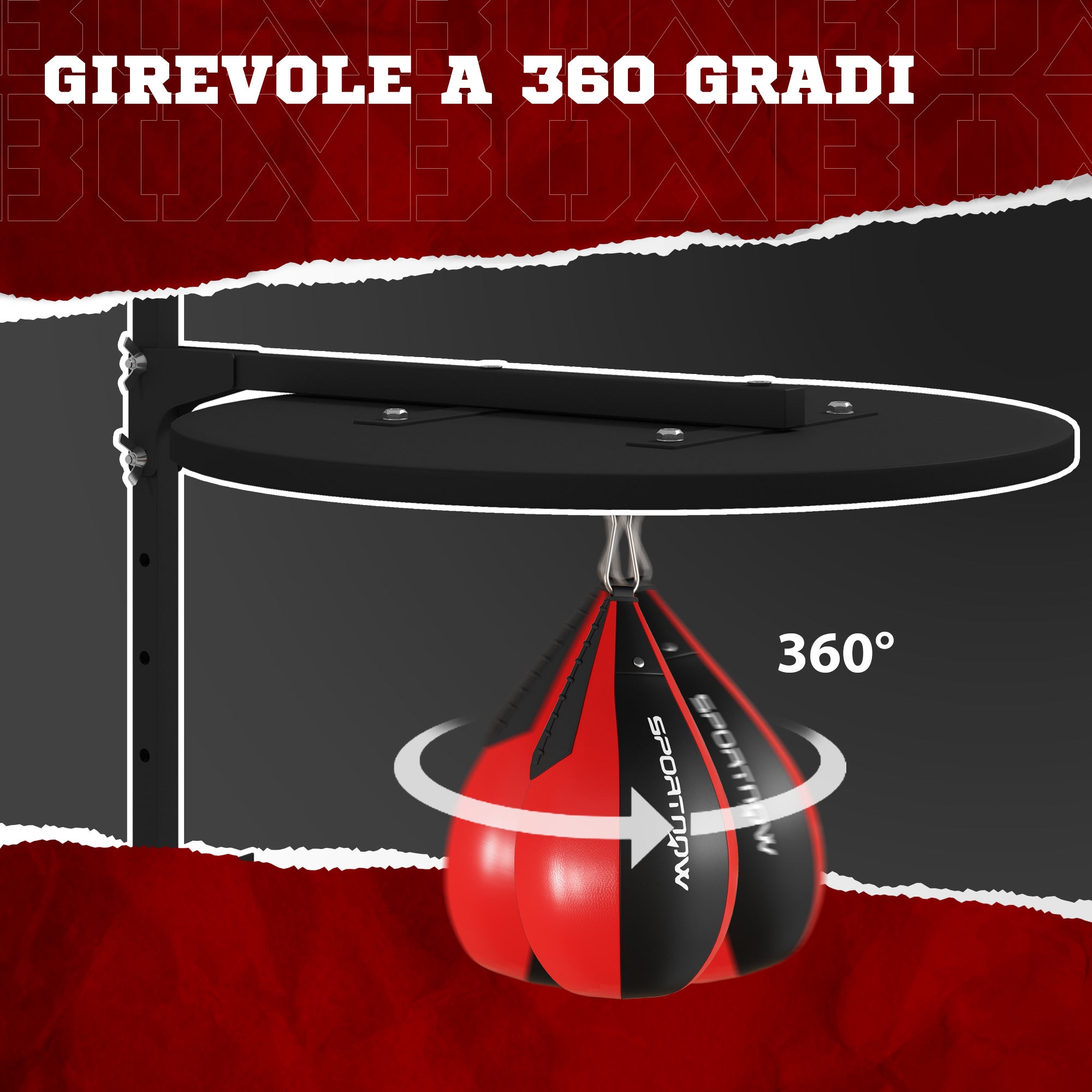Punching Ball a Muro con Speed Bag Girevole a 360° e Regolabile su 7 Altezze Nero e Rosso