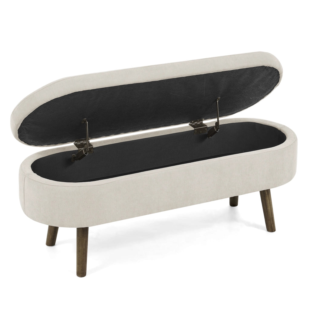 Panca contenitore ovale in chenille beige 110x40x42 cm
