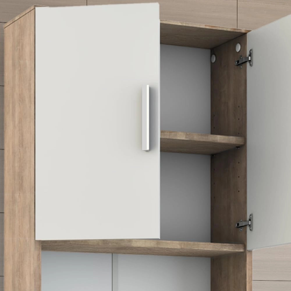 Mobile lavatrice, Bianco/Sonoma, 64 x 190 cm, adatto per la conservazione di detersivo e accessori