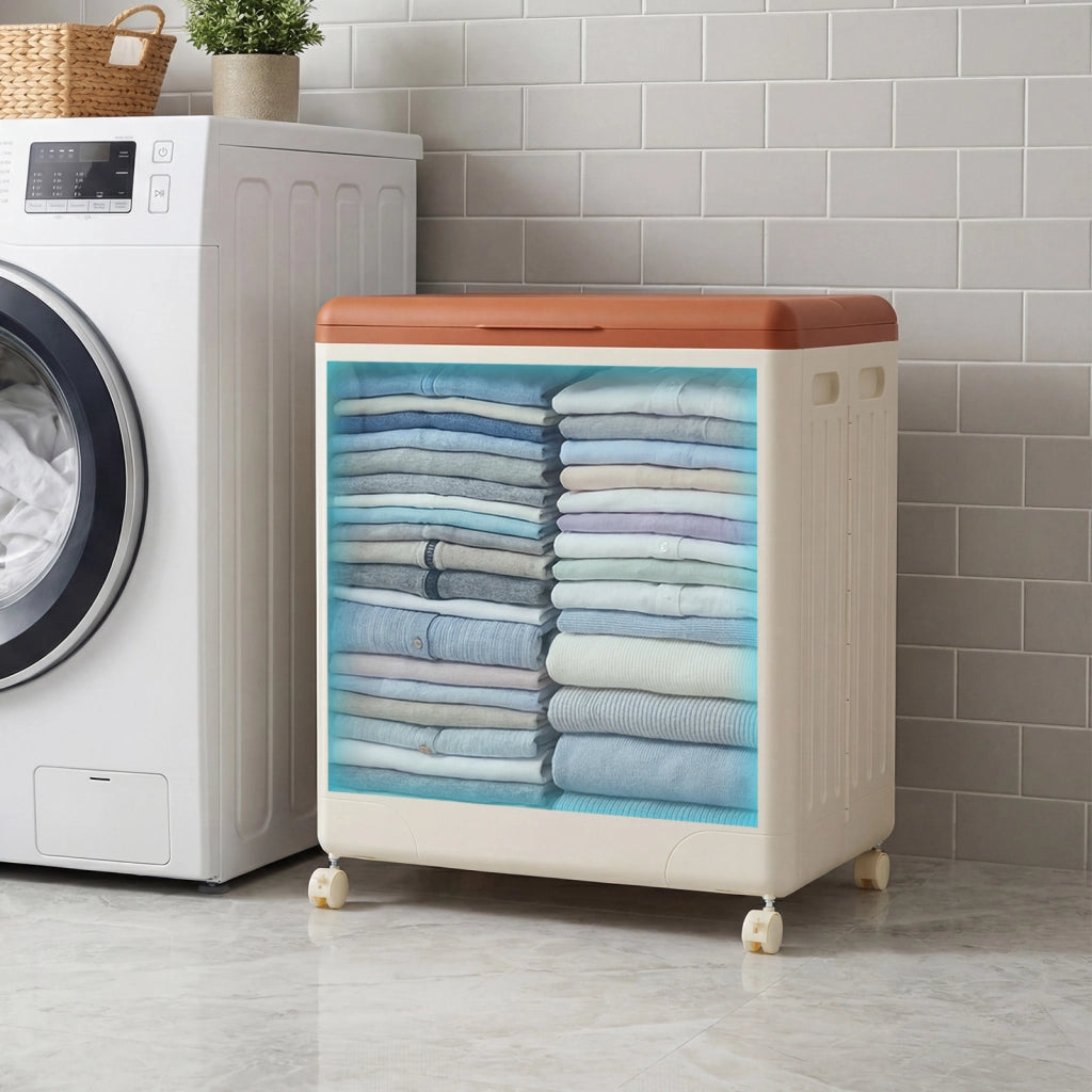 Scatola stoccaggio coperchio ruote plastica bucato finestra trasparente, Organizer portatile vestiti casa palestra camera da letto Caff¨¨