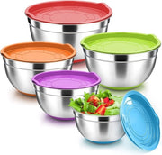 Set di 5 contenitori in acciaio inossidabile con fondo antiscivolo e coperchio ermetico