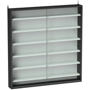 Bacheca Vetrina a Muro con 6 Ripiani Regolabili 80x9.5x83 cm in Legno Bianco e Nero