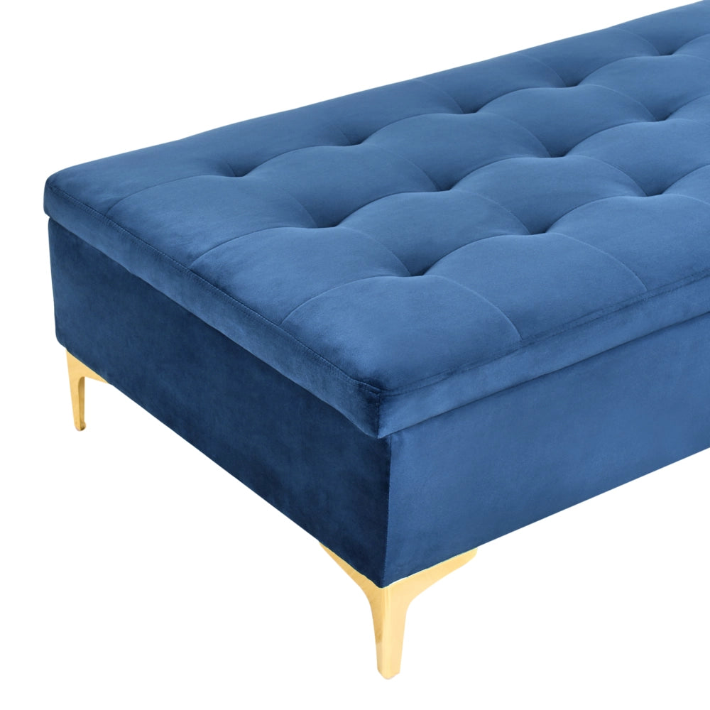 Poggiapiedi rettangolare con contenitore in velluto azzurro gambe dorate