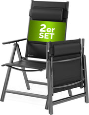 Set 2 Sedie da Giardino Schienale Regolabile 8 Livelli Supporto Lombare Alluminio Carico Max.120 kg Campeggio