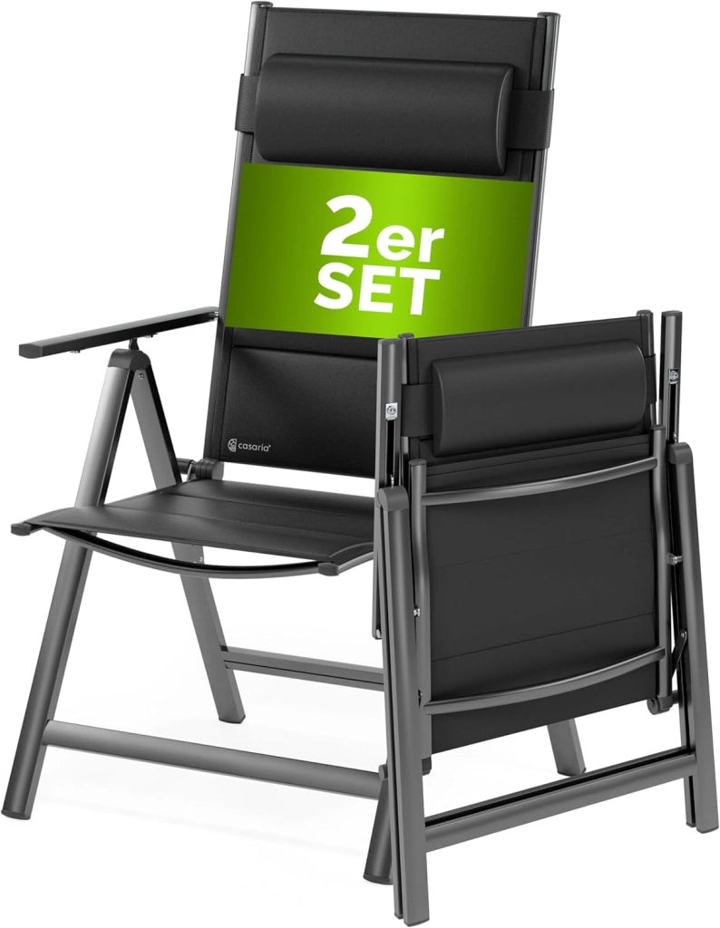 Set 2 Sedie da Giardino Schienale Regolabile 8 Livelli Supporto Lombare Alluminio Carico Max.120 kg Campeggio