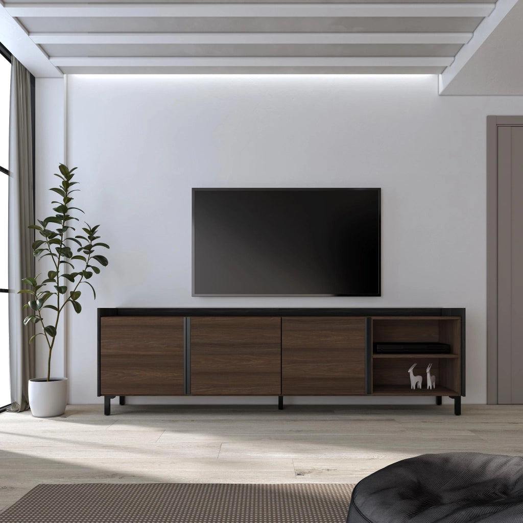 Mobile TV Soggiorno, 207x61x35 cm, Per TV fino a 80", Design industriale, Rovere scuro e Nero