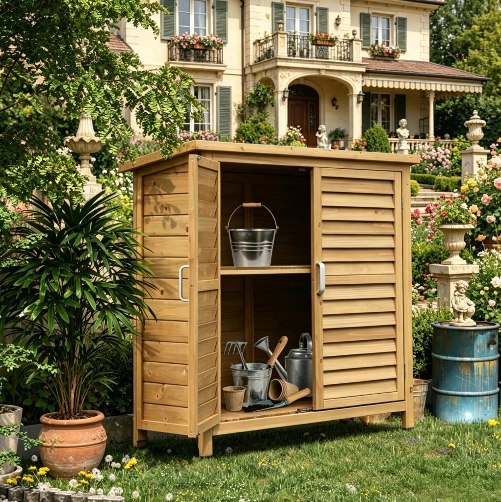 Armadio da giardino in legno di abete giallo con tetto impermeabile; 87x46;5x96;5 cm