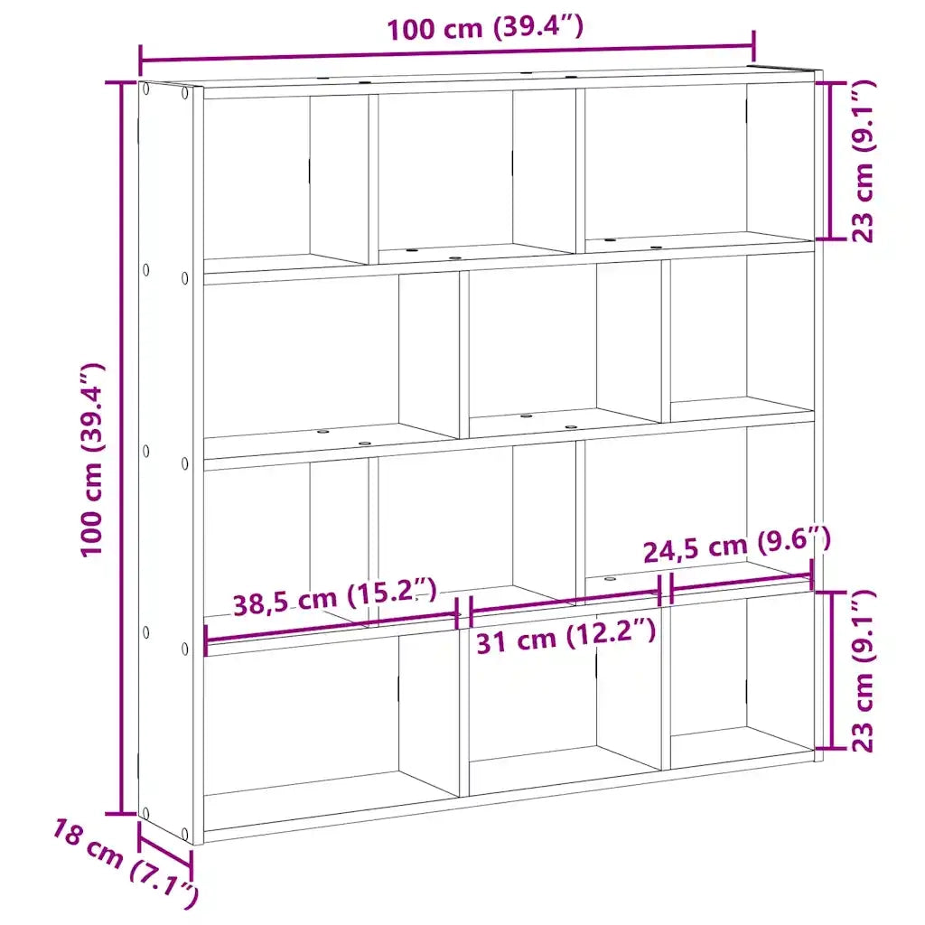 Mensola a Cubo da Parete 12 Scomparti Nero in Truciolato 860005