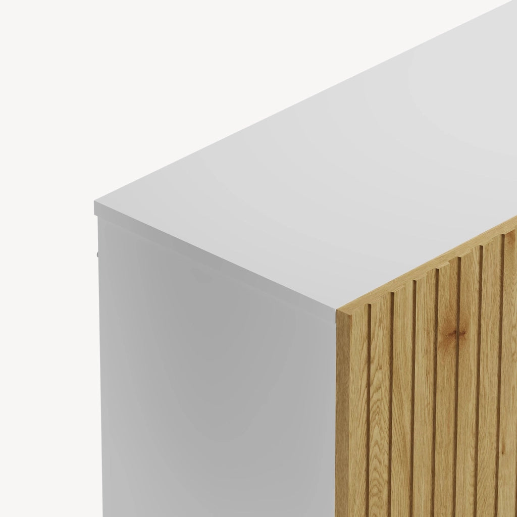 Libreria Bassa Verhundar Scaffale a 3 Livelli con Vani Aperti e Chiusi con Ante 102x120x30 cm Bianco / color Legno [en.casa]
