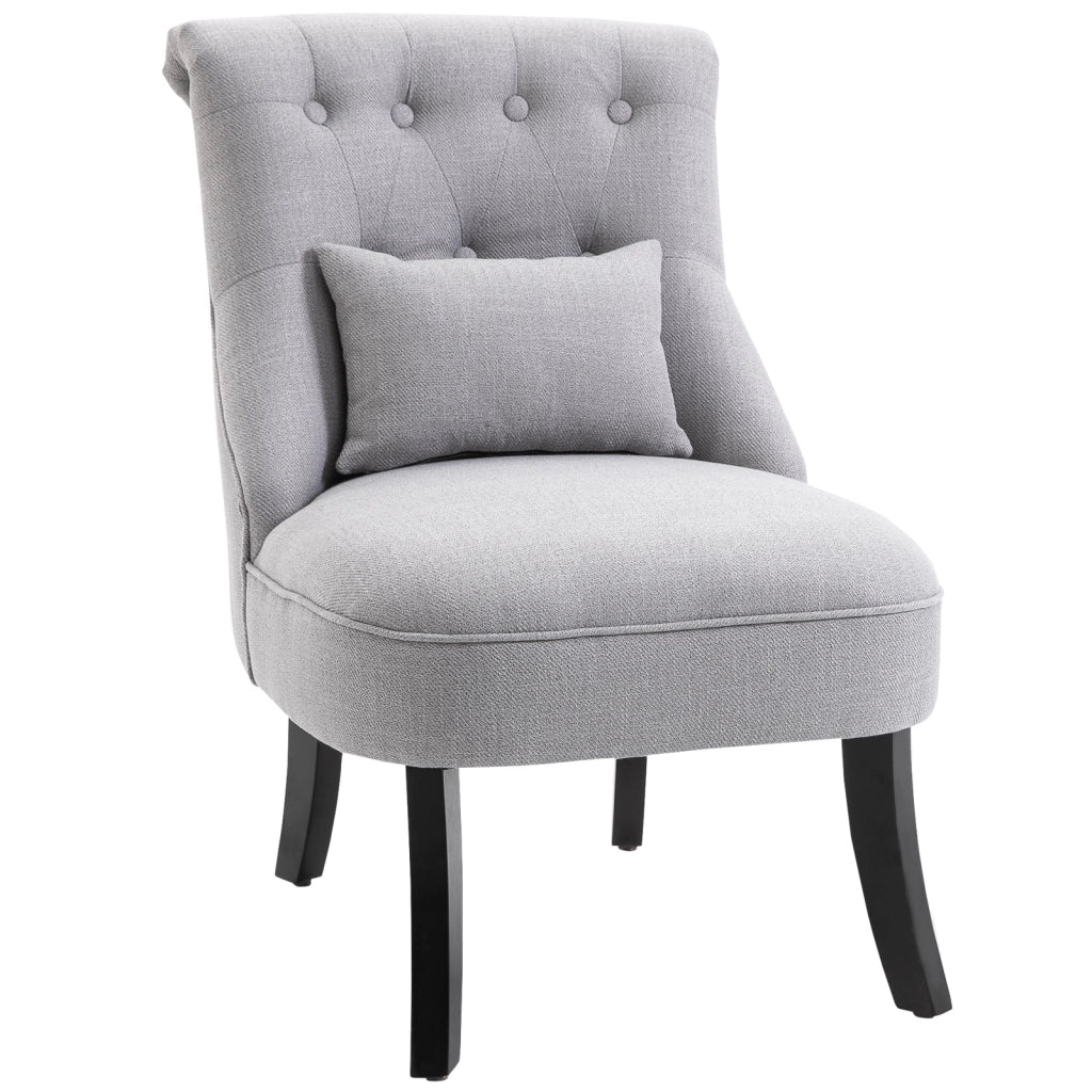 EasyComfort Poltrona per Salotto Imbottita con Cuscino e Piedini Antiscivolo, Poltrona D'Arredo in Tessuto Effetto Lino e Legno, 52.5x69x77 cm, Grigio